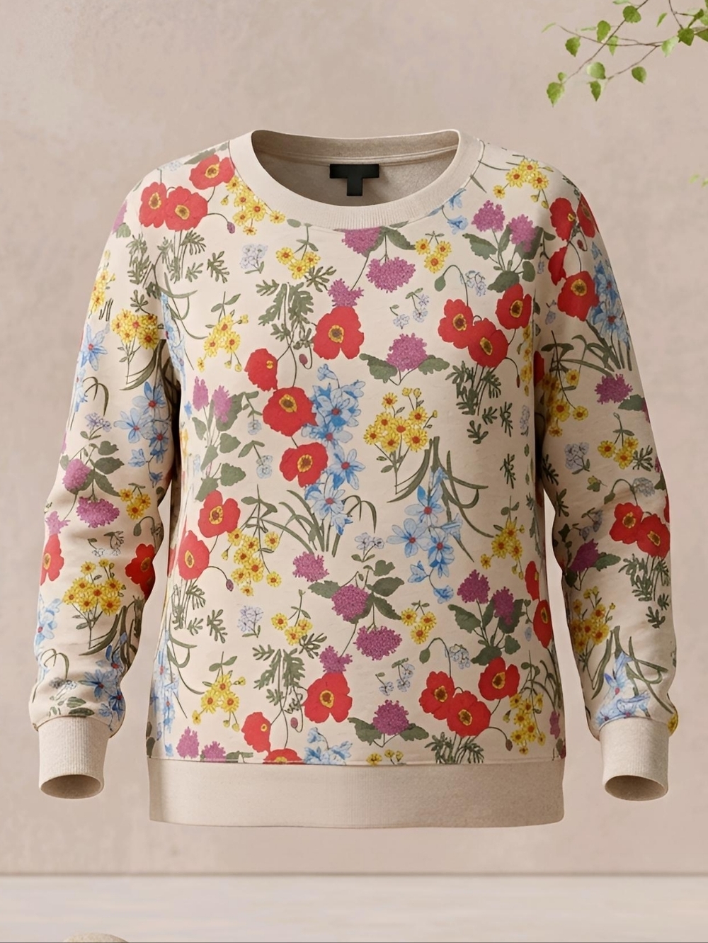 Talbots Floral Crewneck Sweatshirt in Beige, Pink, Yellow, Green Size X
